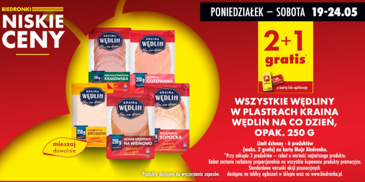 Biedronka: 2+1 GRATIS na wszystkie wędliny w plastrach 19.05.2025