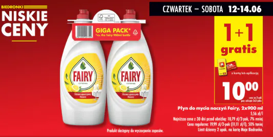 Biedronka: 1+1 GRATIS na płyn do mycia naczyń Fairy 12.06.2025