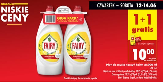 Biedronka: 1+1 GRATIS na płyn do mycia naczyń Fairy 12.06.2025