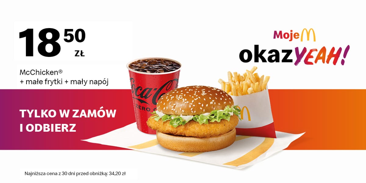 McDonald's: 18,50 zł McChicken® + małe frytki + mały napój