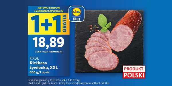 Lidl: 1+1 GRATIS na kiełbasę żywiecką PIKOK 16.09.2024