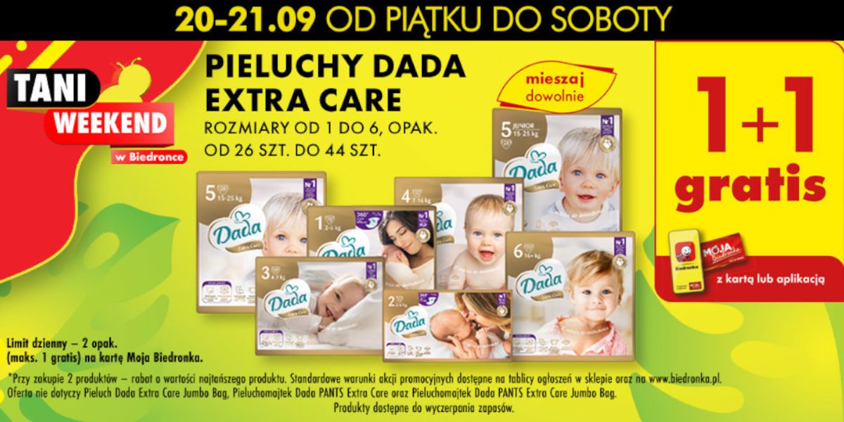 Biedronka: 1+1 GRATIS na pieluchy Dada Extra Care