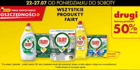 Biedronka: -50% na wszystkie produkty Fairy 22.07.2024