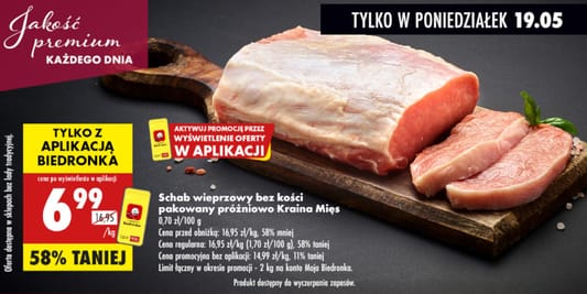 Biedronka: -58% na schab wieprzowy bez kości 19.05.2025