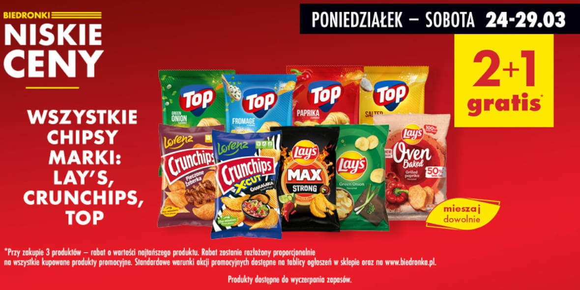 Biedronka: 2 + 1 GRATIS na wszystkie chipsy 24.03.2025