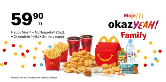 McDonald's: 59,90 zł Happy Meal®+McNuggets®20 szt.+frytki+napój 03.03.2025