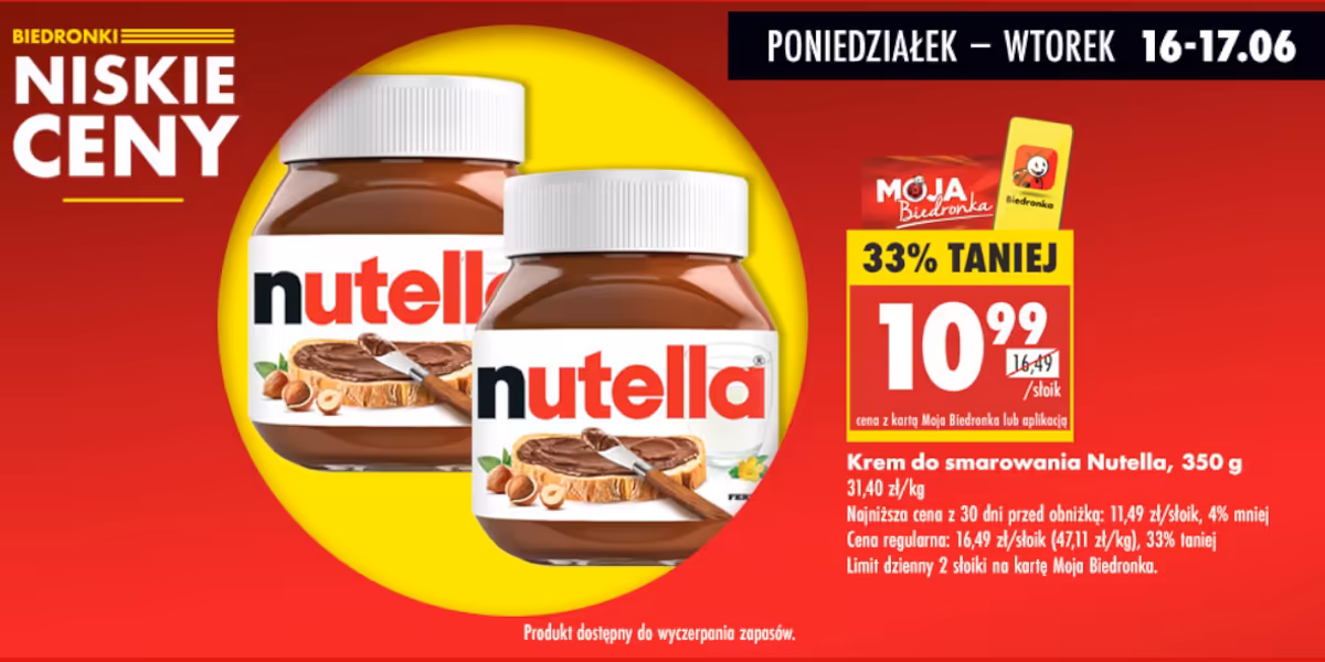 Biedronka: -33% na krem do smarowania Nutella, 350 g