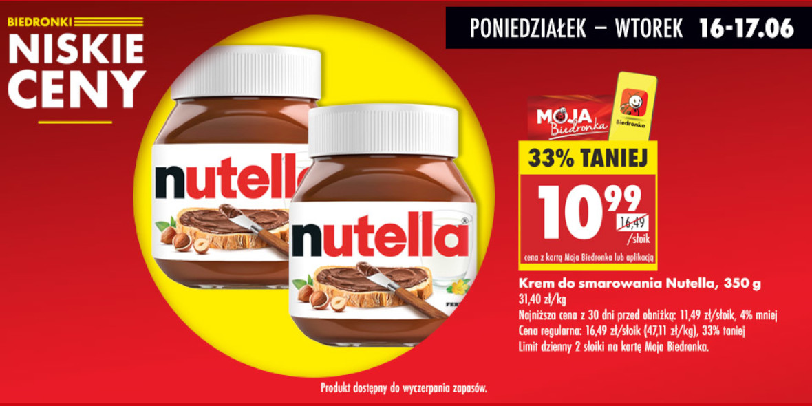 Biedronka: -33% na krem do smarowania Nutella, 350 g 16.06.2025