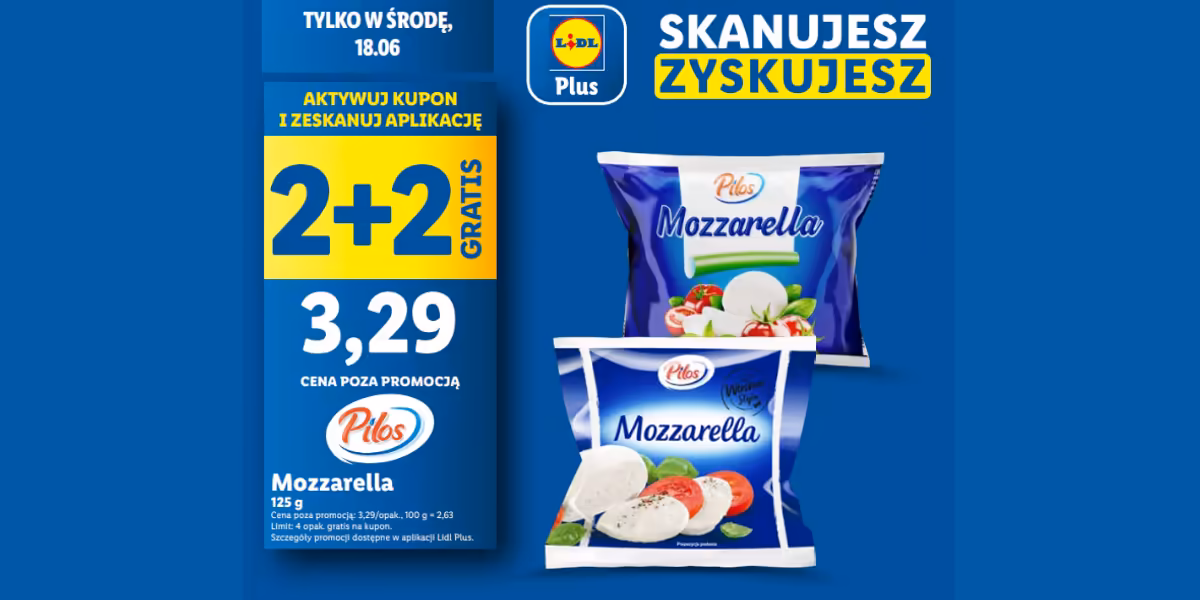Lidl: KUPON 2 + 2 GRATIS na ser mozzarella