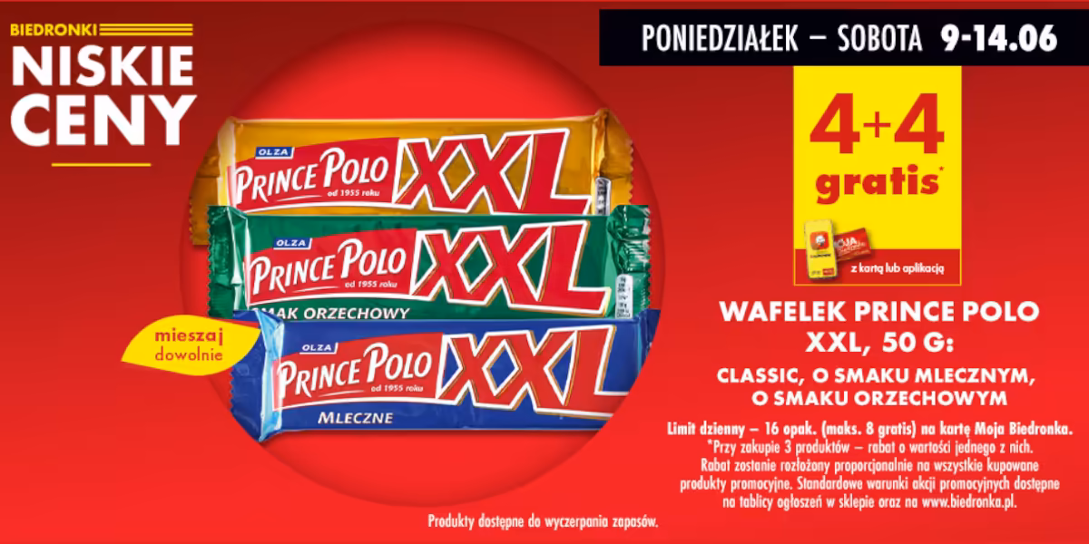Biedronka: 4+4 GRATIS na wafelek Prince Polo XXL