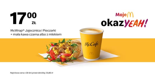 McDonald's: 17 zł Śniadaniowy McWrap® + mała kawa 14.04.2025