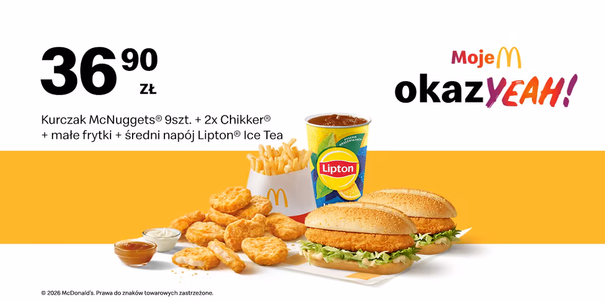 McDonald's: 36,90 zł Kurczak McNuggets®+2xChikker®+małe frytki+napój