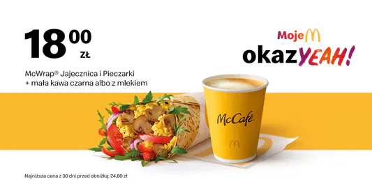 McDonald's: 18 zł Śniadaniowy McWrap® + mała kawa 16.06.2025