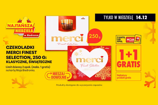 Biedronka: 1+1 GRATIS na czekoladki Merci