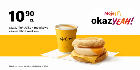 McDonald's: 10,90 zł McMuffin® Jajko + mała kawa 28.04.2025