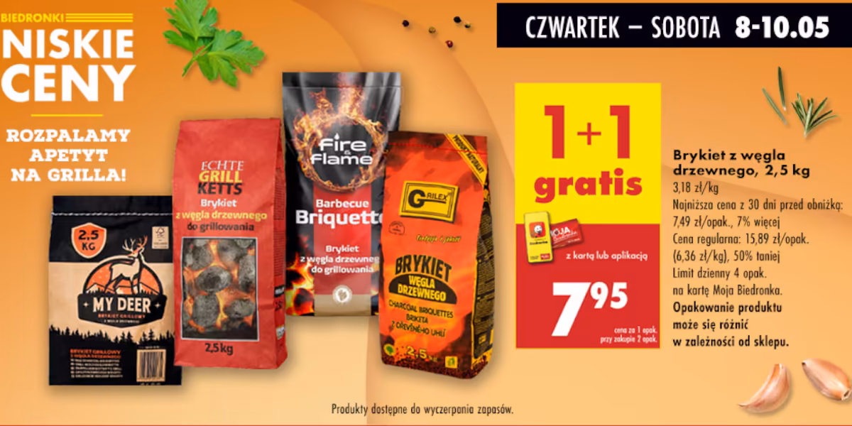 Biedronka: 1+1 GRATIS na brykiet węgla drzewnego