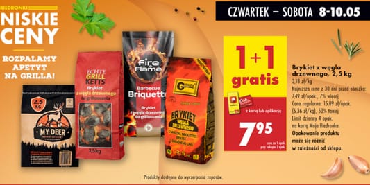 Biedronka: 1+1 GRATIS na brykiet węgla drzewnego 08.05.2025