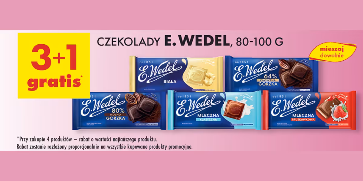 Biedronka: 3+1 GRATIS na wszystkie czekolady E. Wedel