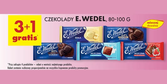 Biedronka: 3+1 GRATIS na wszystkie czekolady E. Wedel 10.06.2025