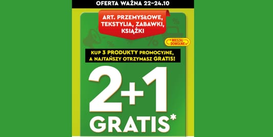 Biedronka: 2+1 GRATIS na art.przemysłowe, tekstylia, książki i zabawki 22.10.2026