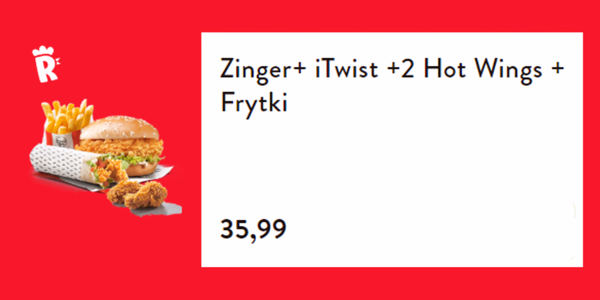 KFC: 35,99 zł Zinger+iTwist+2 Hot Wings+Frytki