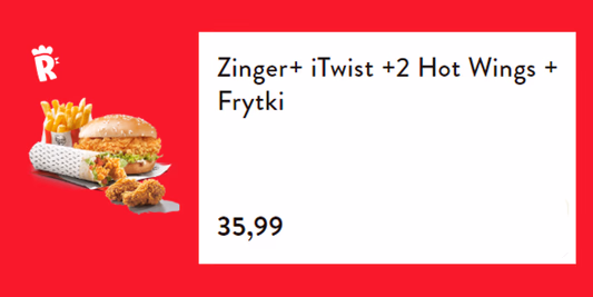 KFC: 35,99 zł Zinger+iTwist+2 Hot Wings+Frytki 16.12.2024