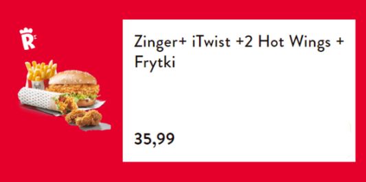 KFC: 35,99 zł Zinger+iTwist+2 Hot Wings+Frytki 16.12.2024