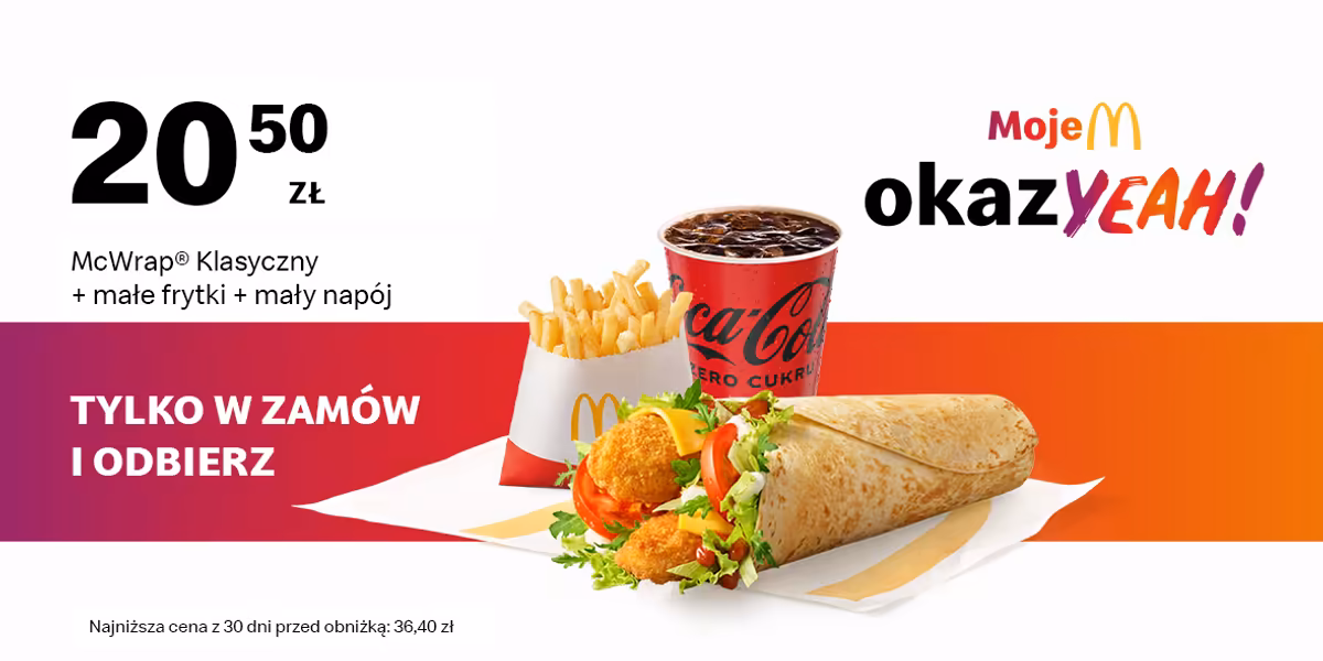 McDonald's: 20,50 zł McWrap® Klasyczny + Małe frytki + Mały napój