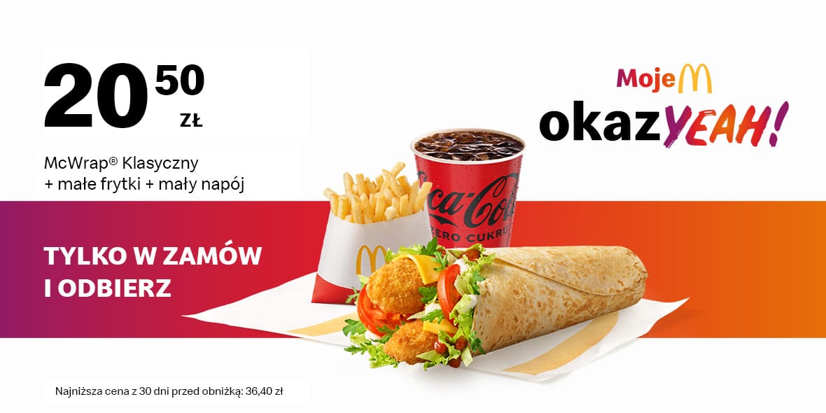 McDonald's: 20,50 zł McWrap® Klasyczny + Małe frytki + Mały napój 19.05.2025