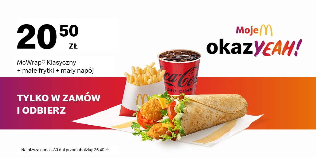 McDonald's: 20,50 zł McWrap® Klasyczny + Małe frytki + Mały napój