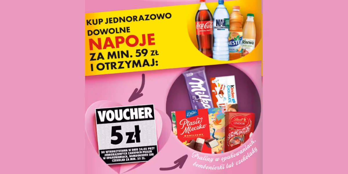 Biedronka: Voucher 5 zł na następne zakupy przy zakupie napoi