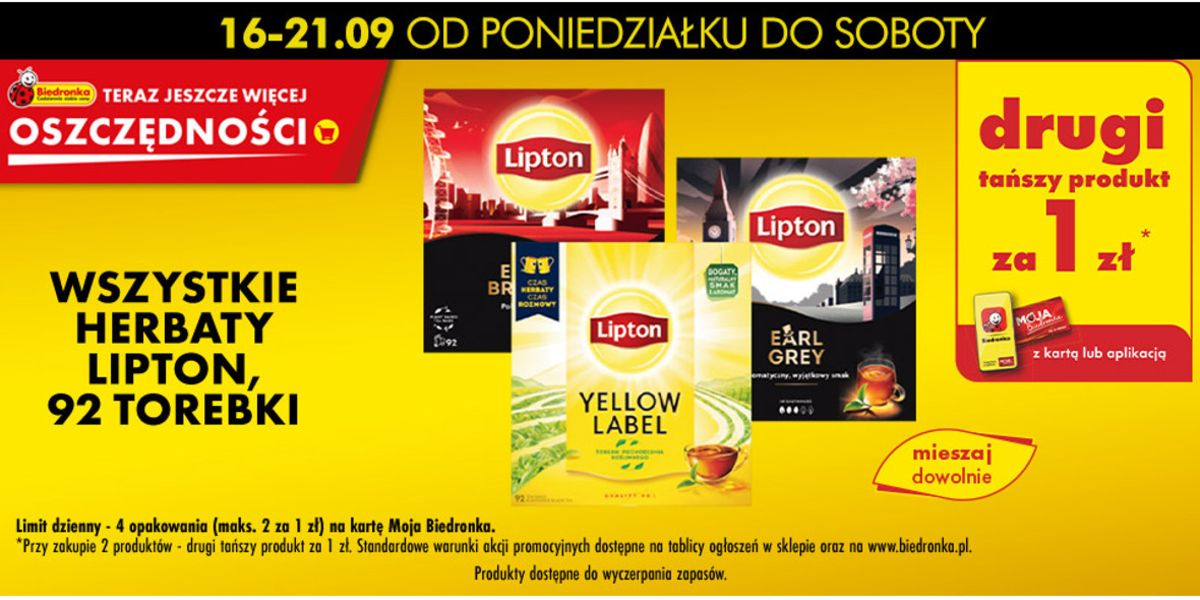 Biedronka: 1 zł za drugą herbatę Lipton