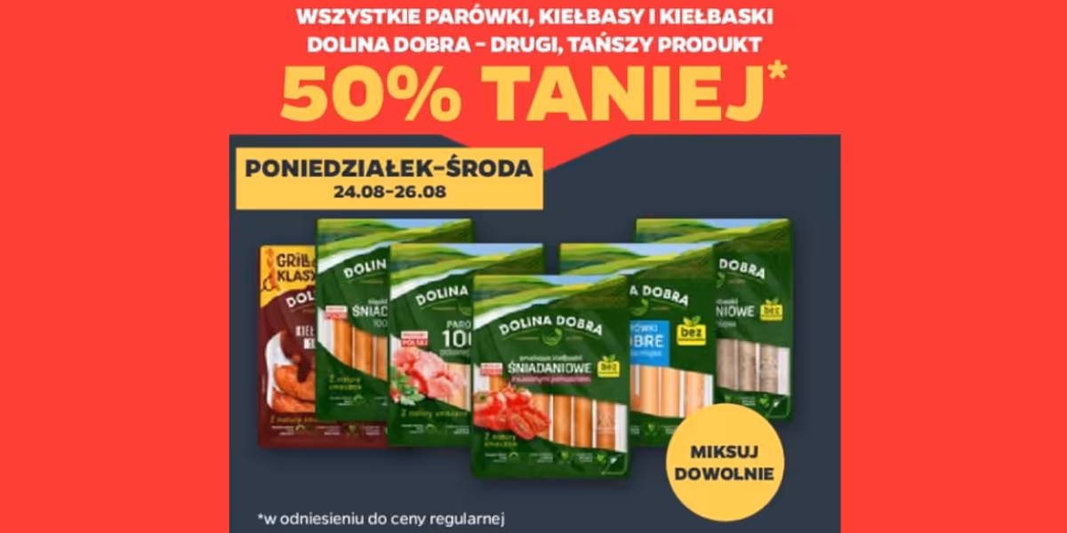 Netto: -50% na parówki, kiełbasy i kiełbaski Dolina Dobra