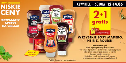 Biedronka: 2+1 GRATIS na sosy Madero, Heinz, Roleski 12.06.2025
