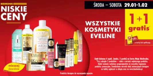 Biedronka: 1+1 GRATIS na wszystkie produkty Eveline 29.01.2025