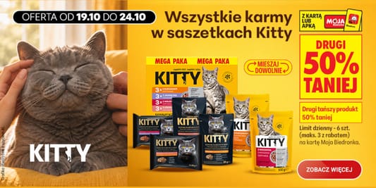 Biedronka: -50% na wszystkie karmy w saszetkach Kitty 19.10.2026