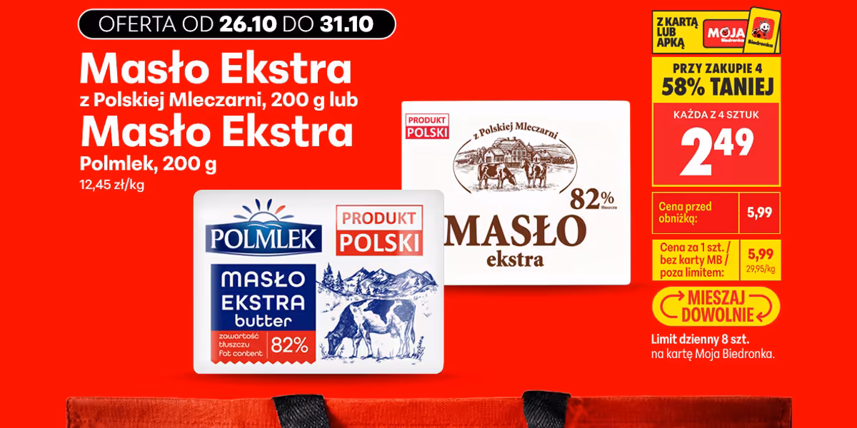 Biedronka: -58% na Masło Ekstra Polmlek i z Polskiej Mleczarni