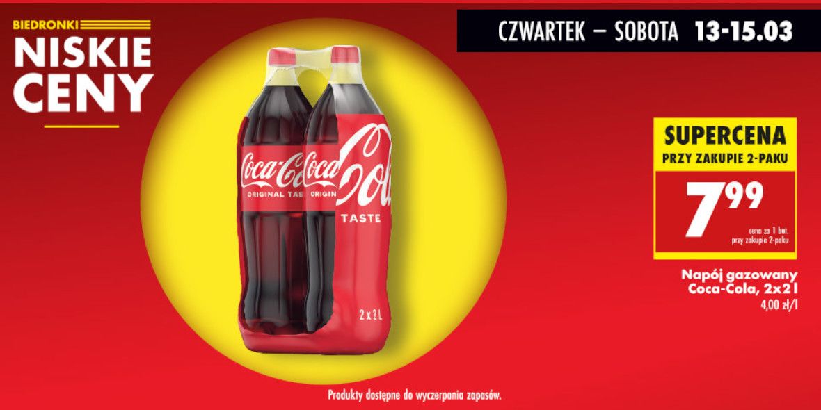 Biedronka: 7,99 zł za napój gazowany Coca-Cola 2 l 13.03.2025