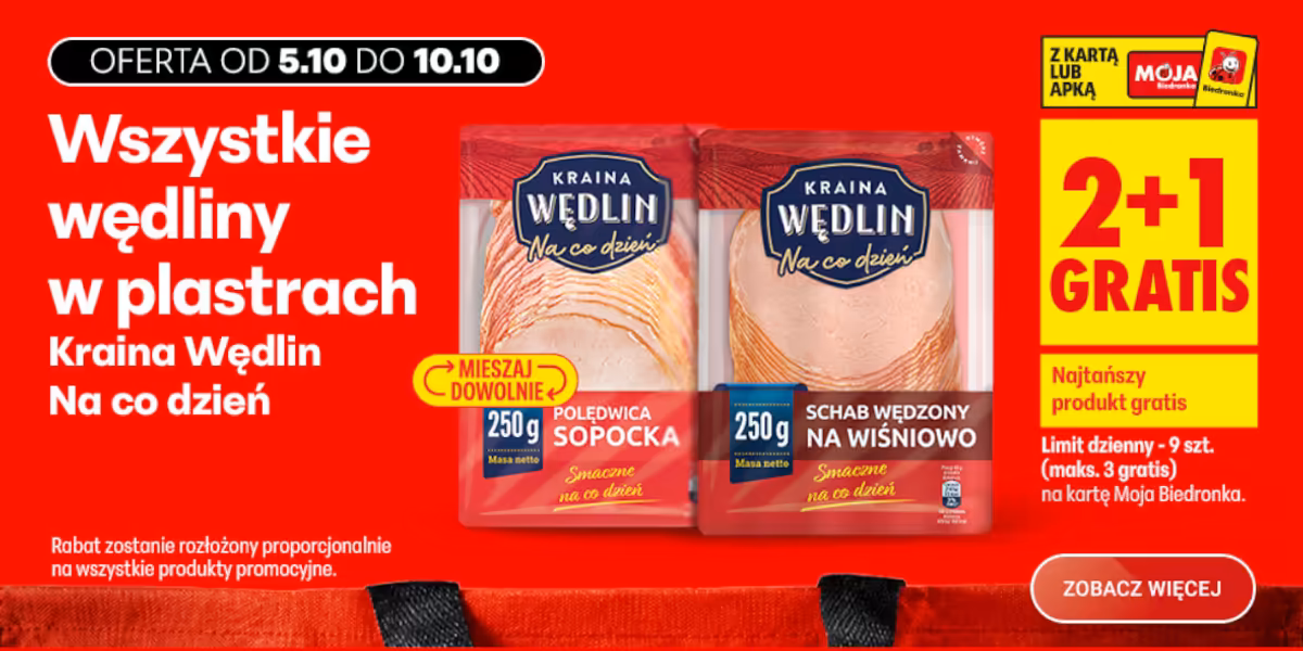 Biedronka: 2+1 GRATIS na wszystkie wędliny w plastrach Kraina Wędlin