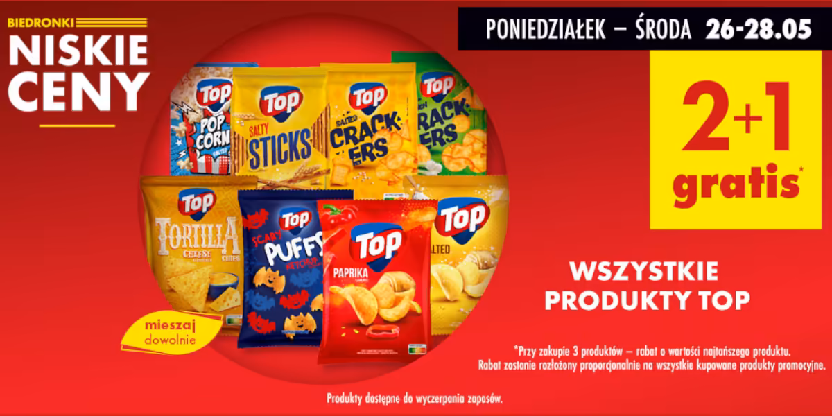 Biedronka: 2+1 GRATIS na wszystkie produkty TOP