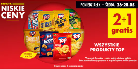 Biedronka: 2+1 GRATIS na wszystkie produkty TOP 26.05.2025