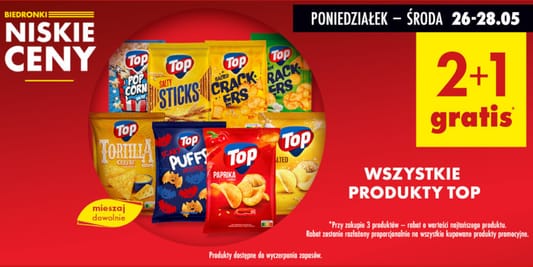 Biedronka: 2+1 GRATIS na wszystkie produkty TOP 26.05.2025