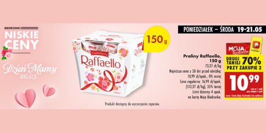 Biedronka: -70% na praliny Raffaello - drugie opakowanie 19.05.2025