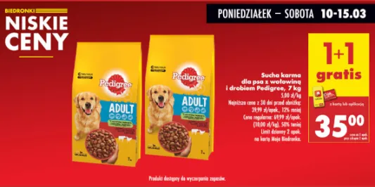 Biedronka: 1 + 1 GRATIS na karmę Pedigree 10.03.2025