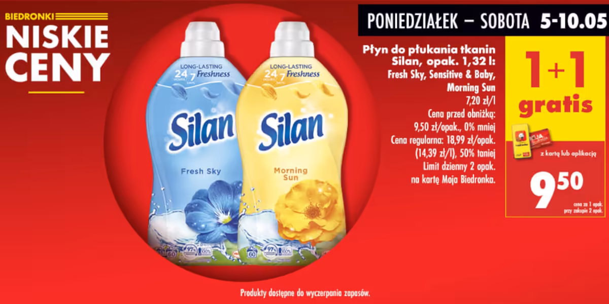 Biedronka: 1+1 GRATIS na płyn do płukania tkanin Silan