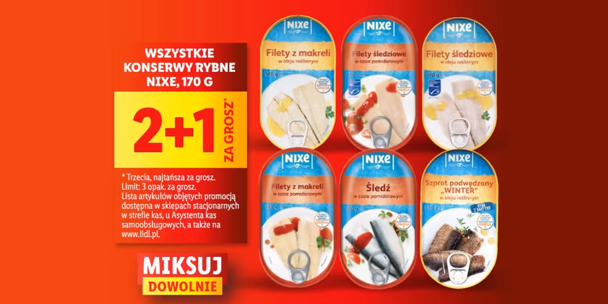 Lidl: 2+1 za GROSZ na wszystkie konserwy rybne NIXE