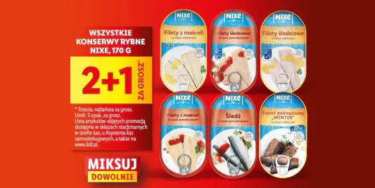 Lidl: 2+1 za GROSZ na wszystkie konserwy rybne NIXE 05.06.2025