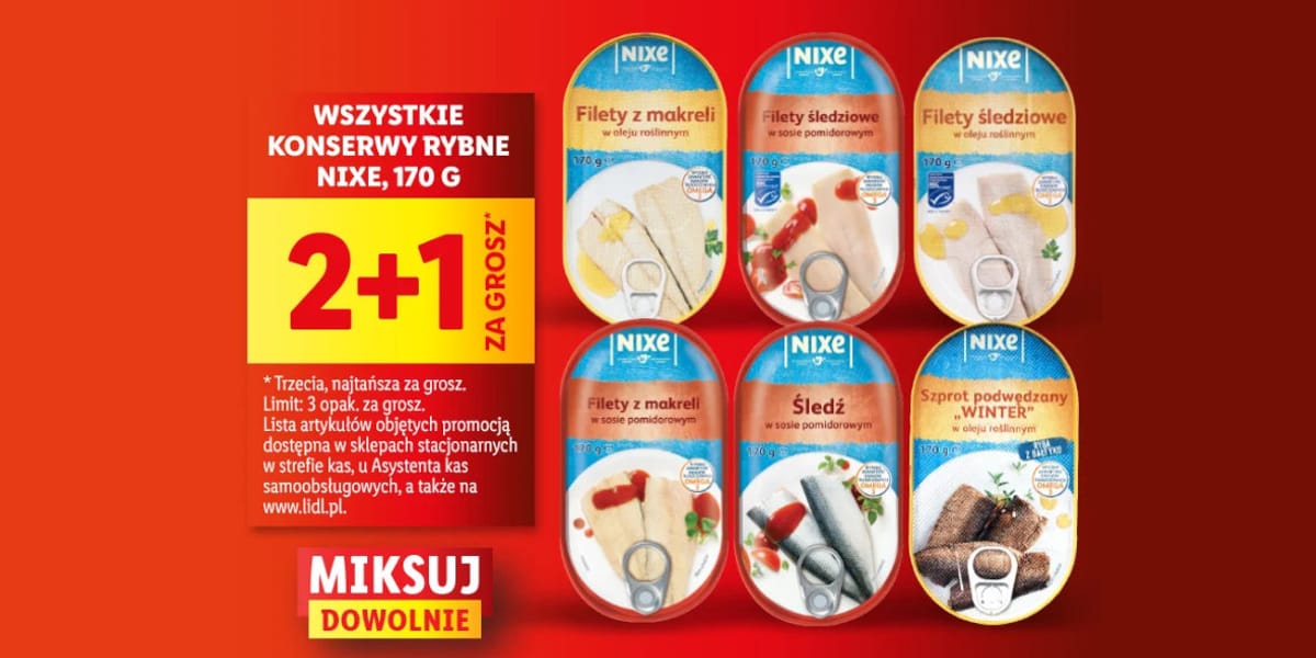 Lidl: 2+1 za GROSZ na wszystkie konserwy rybne NIXE