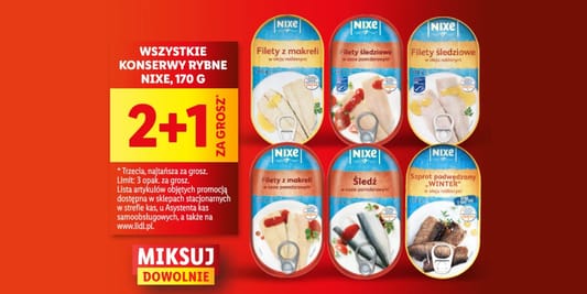 Lidl: 2+1 za GROSZ na wszystkie konserwy rybne NIXE 05.06.2025