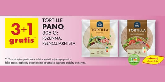 Biedronka: 3+1 GRATIS na tortille Pano 07.05.2025